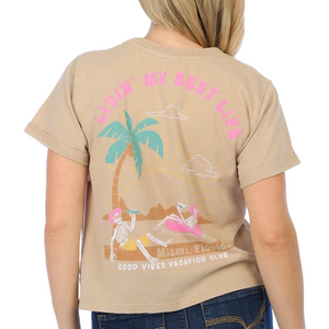 Coastal Dreamer Juniors Livin' My Best Life Skeleton Tee Size M